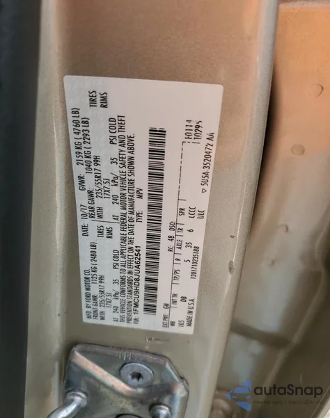 2018 Ford Escape Sel z USA, uszkodzony, nr VIN 1FMCU9HD8JUA62541